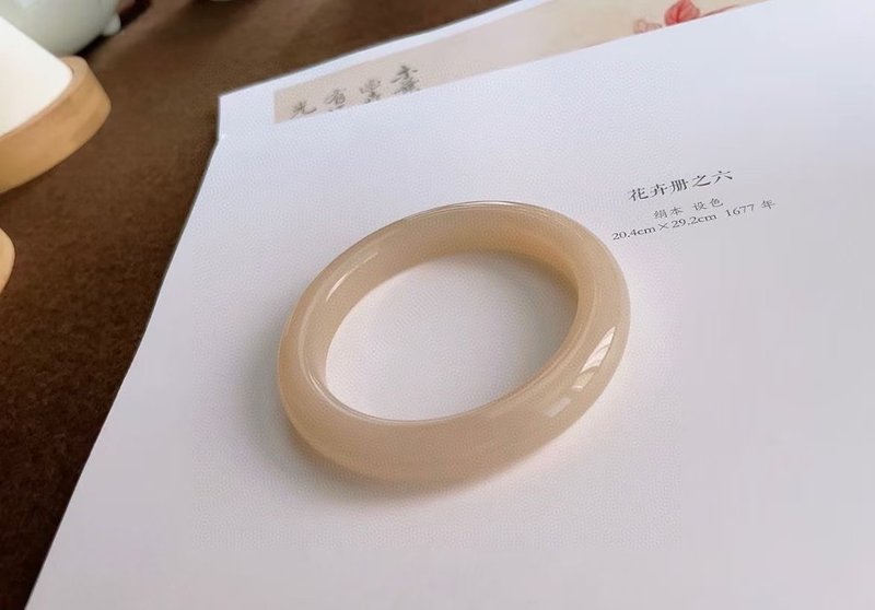 天然极品红粉色藕粉和田玉手镯正装老矿冰底料藕粉色浓颜色正收藏 - 手链/手环 - 玉石 