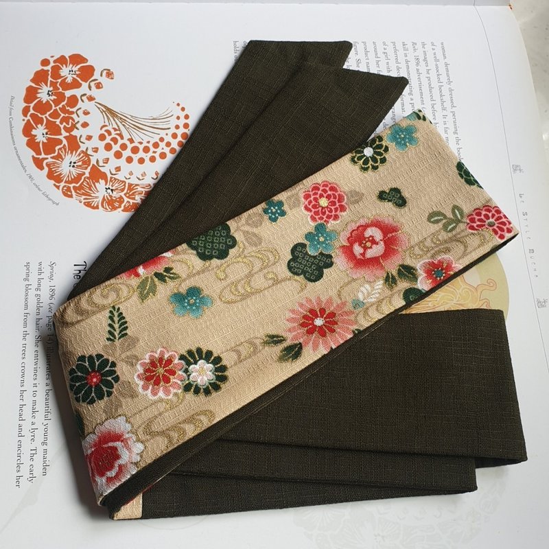 古代花卉烫金 绑式发带 - 发带/发箍 - 棉．麻 绿色