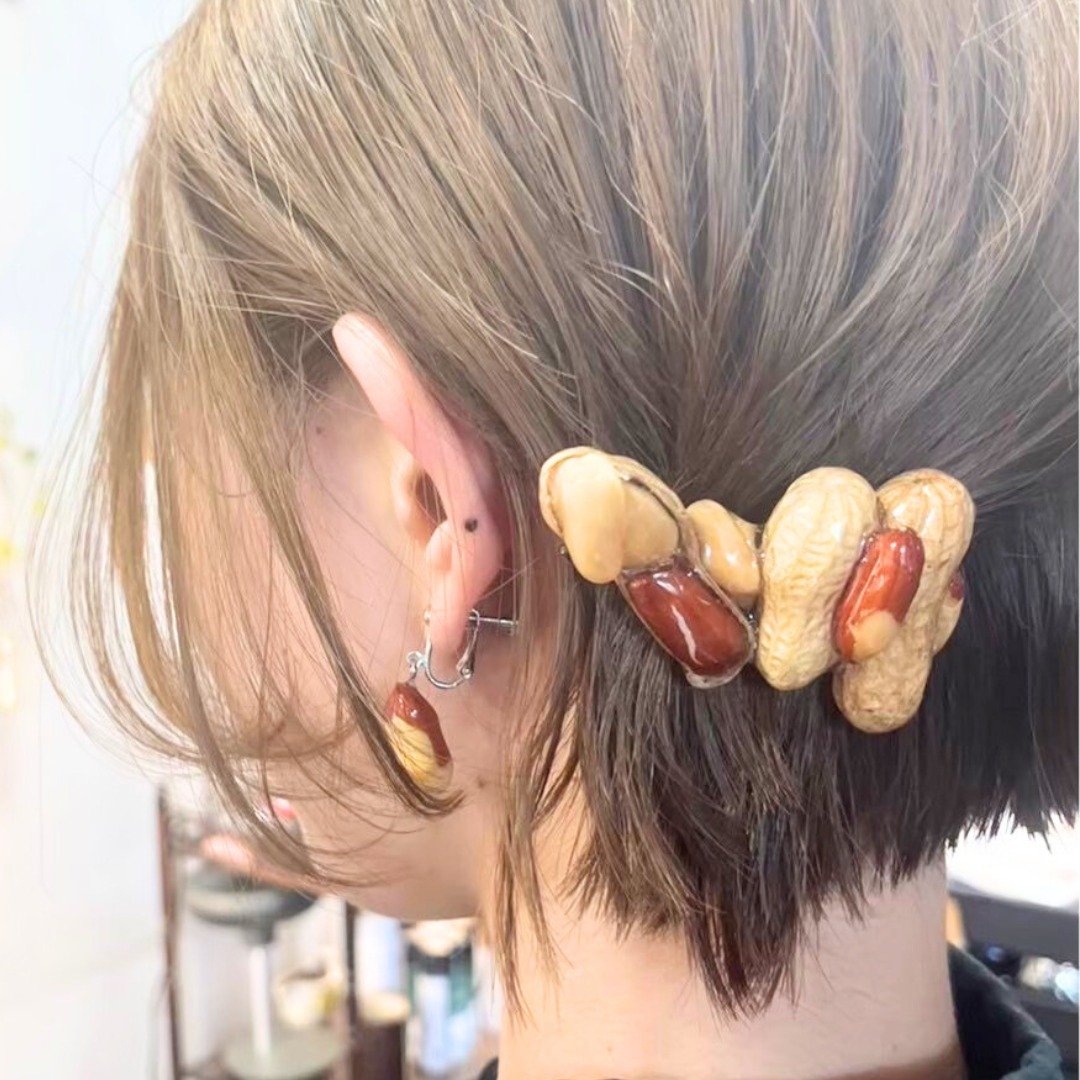 封存真实花生制成的发夹 - 发饰 - 其他材质 咖啡色