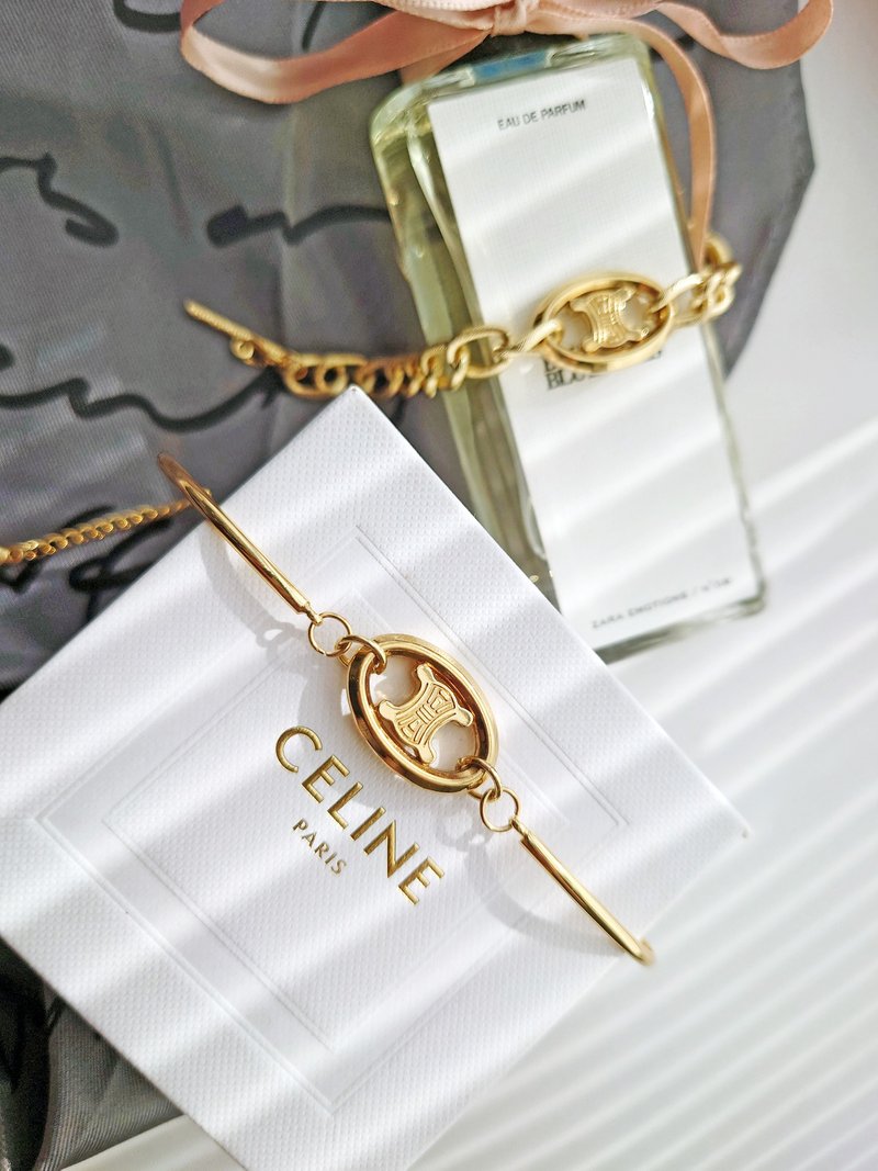 中古真品 CELINE金凯旋门 项链颈链 手链手镯 钥匙扣包包挂件挂饰 - 手链/手环 - 其他金属 金色