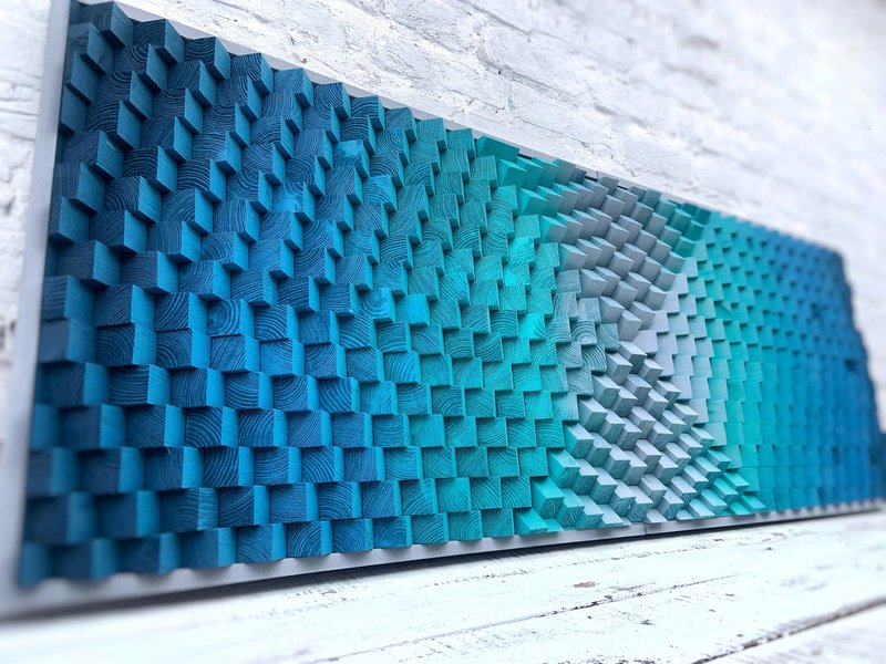 Acoustic Panel - 3D Wood Wall Art - Turquoise Artwork - Housewarming Gift - 墙贴/壁贴 - 木头 