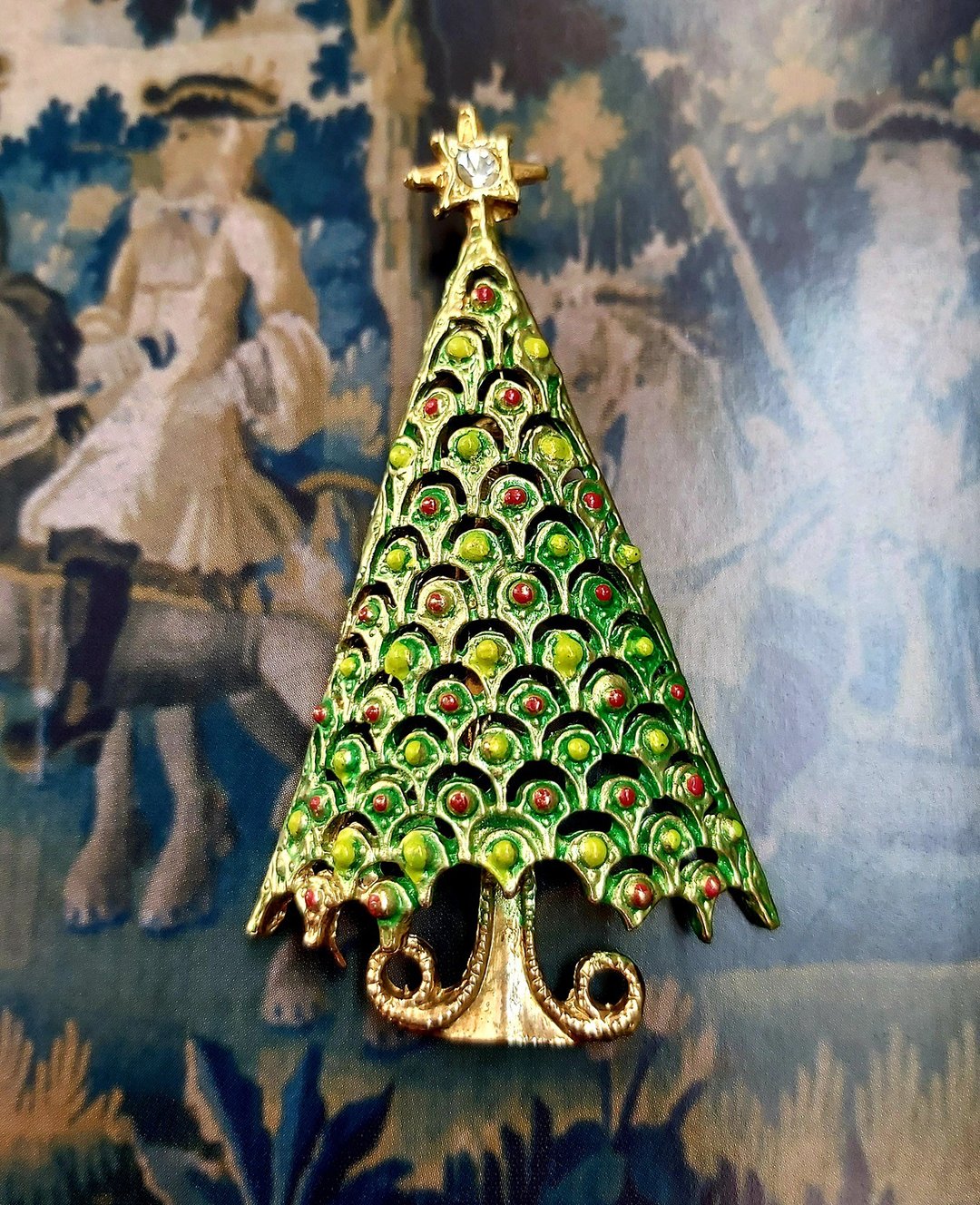 西洋古董饰品。圣诞主题 精灵 圣诞树 别针 - 徽章/别针 - 其他金属 金色