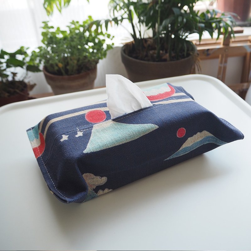 富士山纸巾袋/纸巾盒收纳/蓝色系 - 纸巾盒 - 棉．麻 蓝色