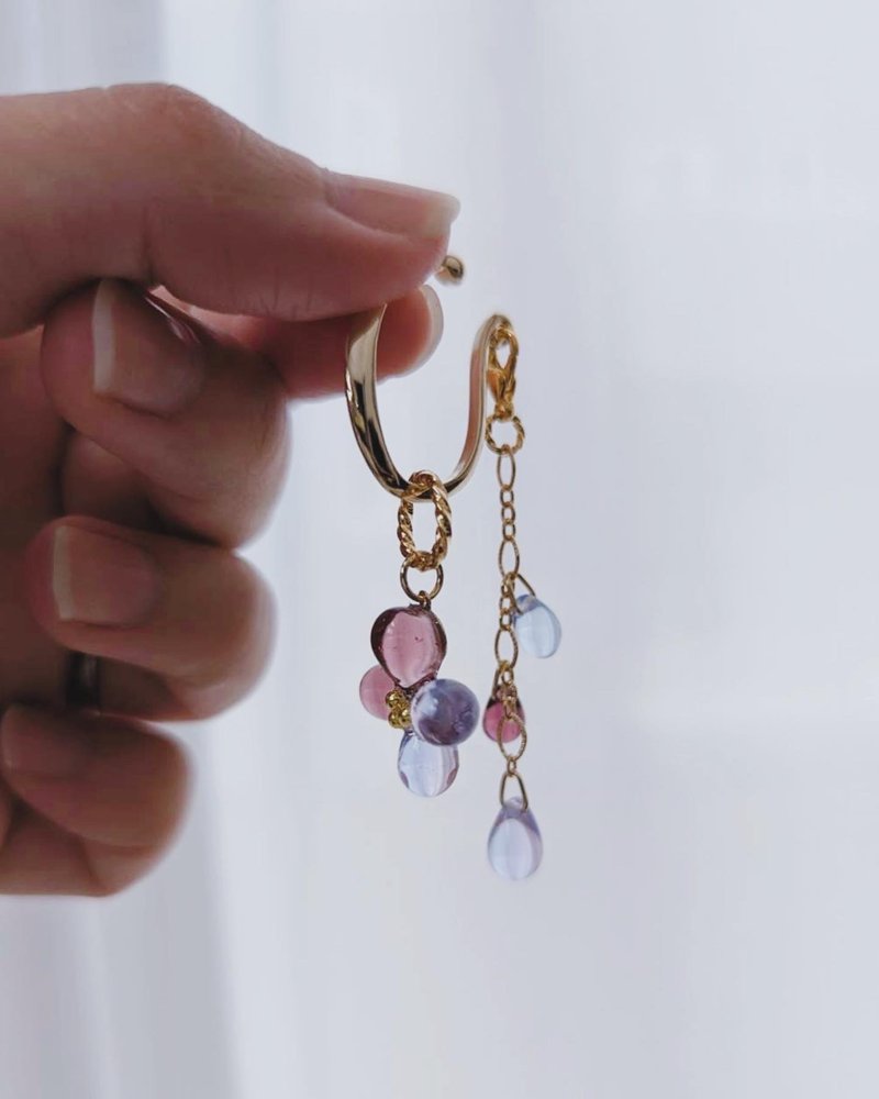 玻璃绣球花 耳骨夹 夸饰花朵耳骨夹 绣球花 花朵 紫色 - 耳环/耳夹 - 玻璃 紫色