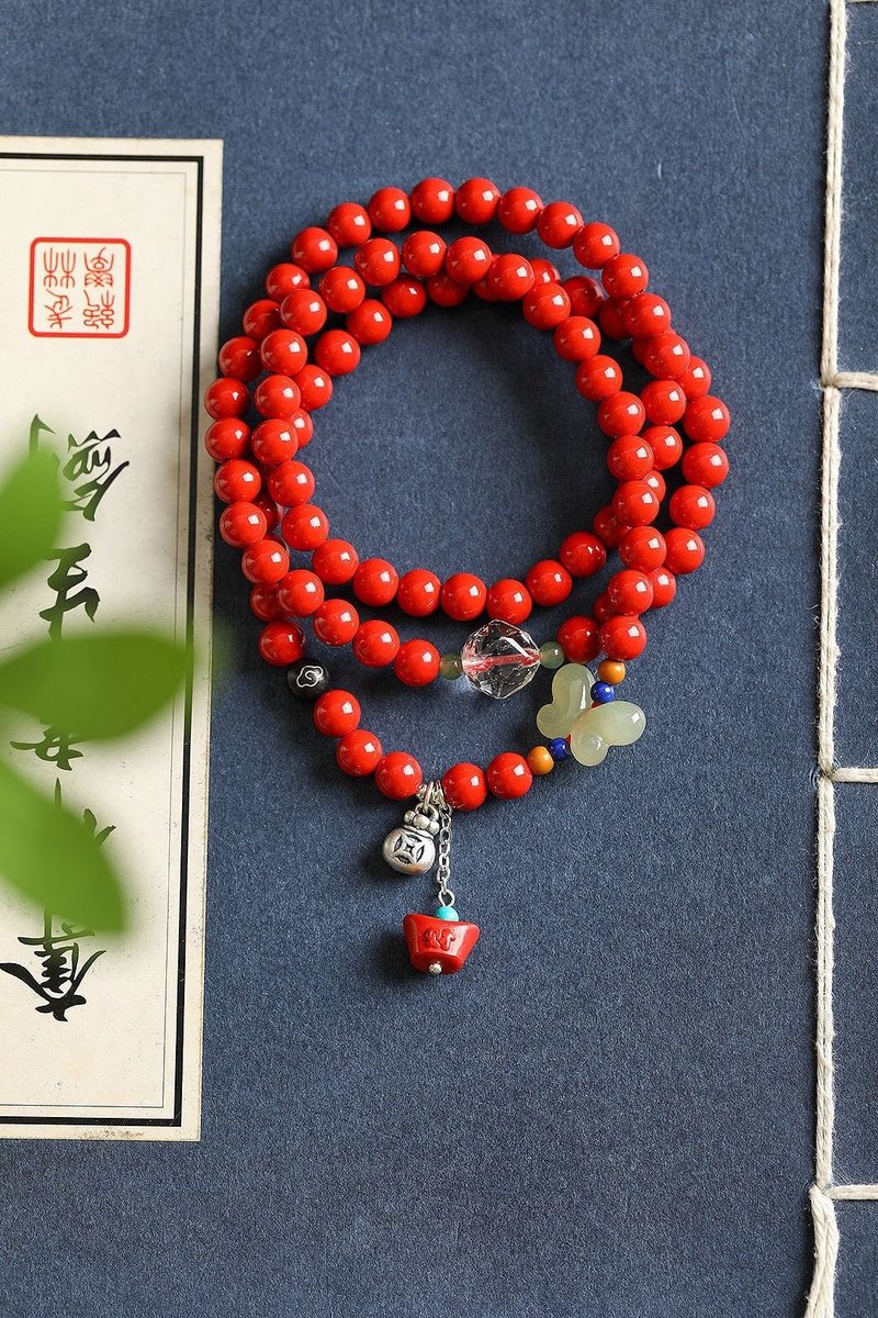 天然原矿朱砂精品红砂三圈手链含量95%以上6mm - 手链/手环 - 宝石 