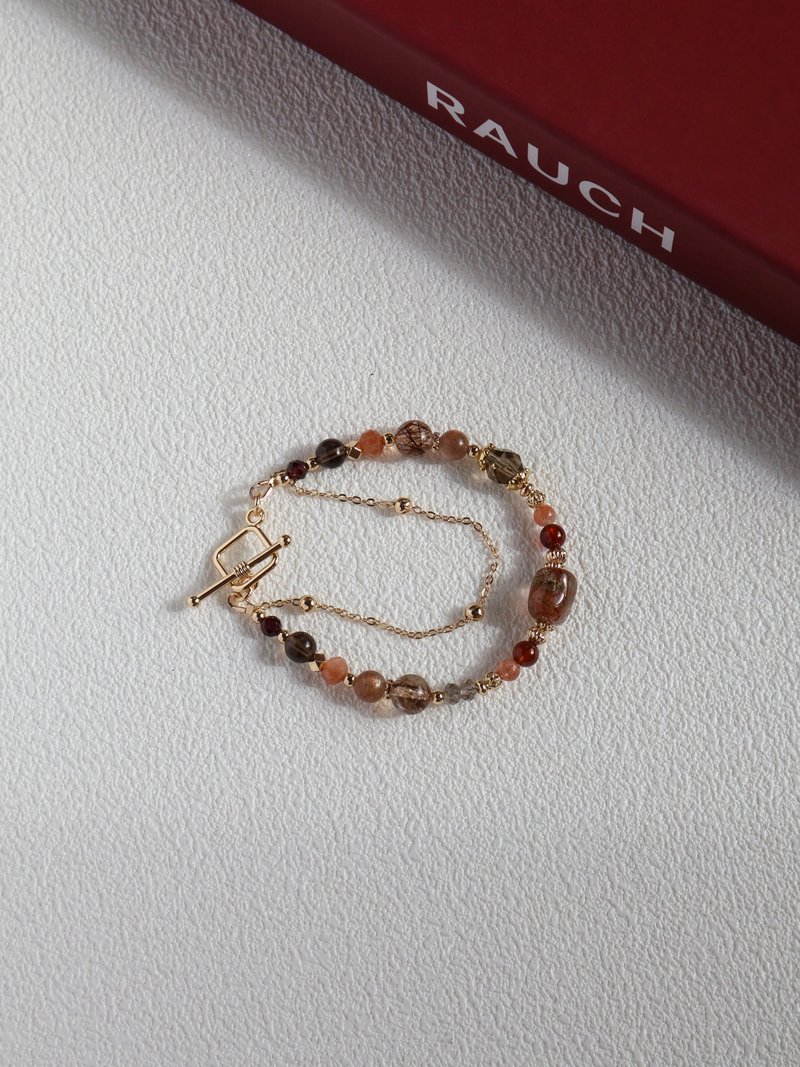 橙香摩卡。不规则黑金超七 茶晶 金草莓 14K包金 水晶矿石手链 - 手链/手环 - 水晶 咖啡色