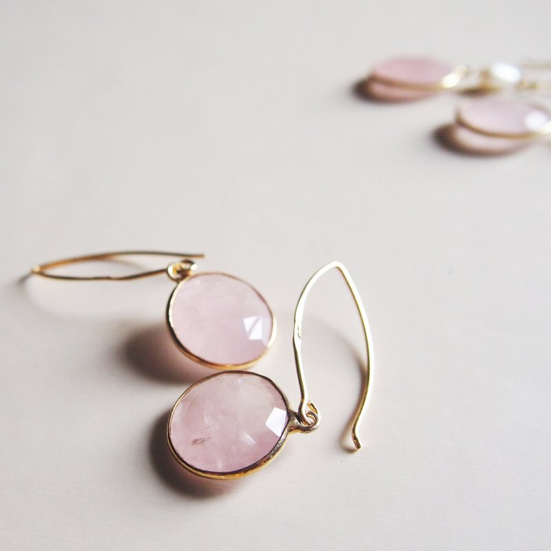 天然粉晶【爱恋之石】耳环 | 18K镀纯银 - 耳环/耳夹 - 宝石 粉红色