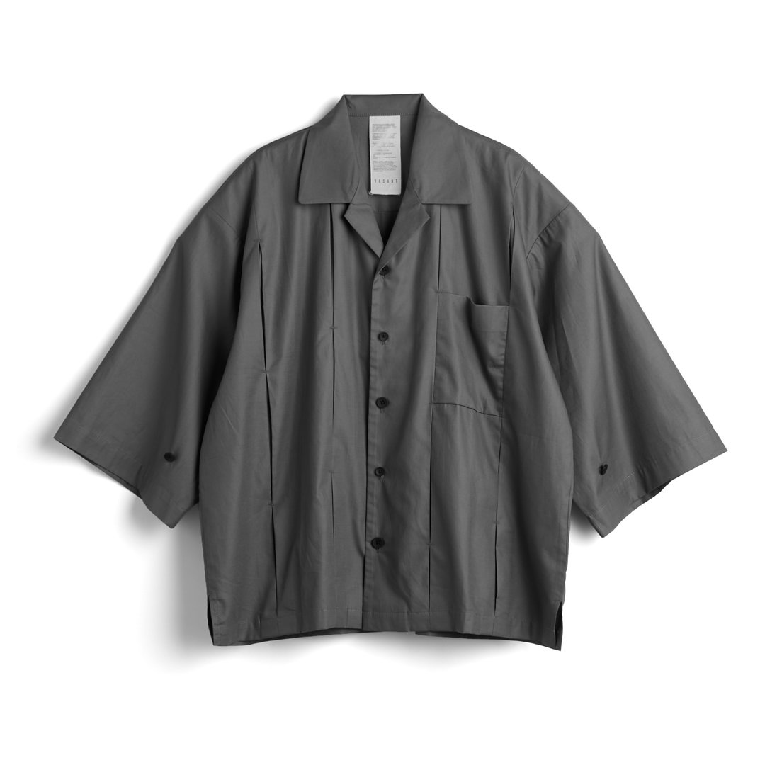 Pleated Shirt - 男装衬衫 - 棉 灰色