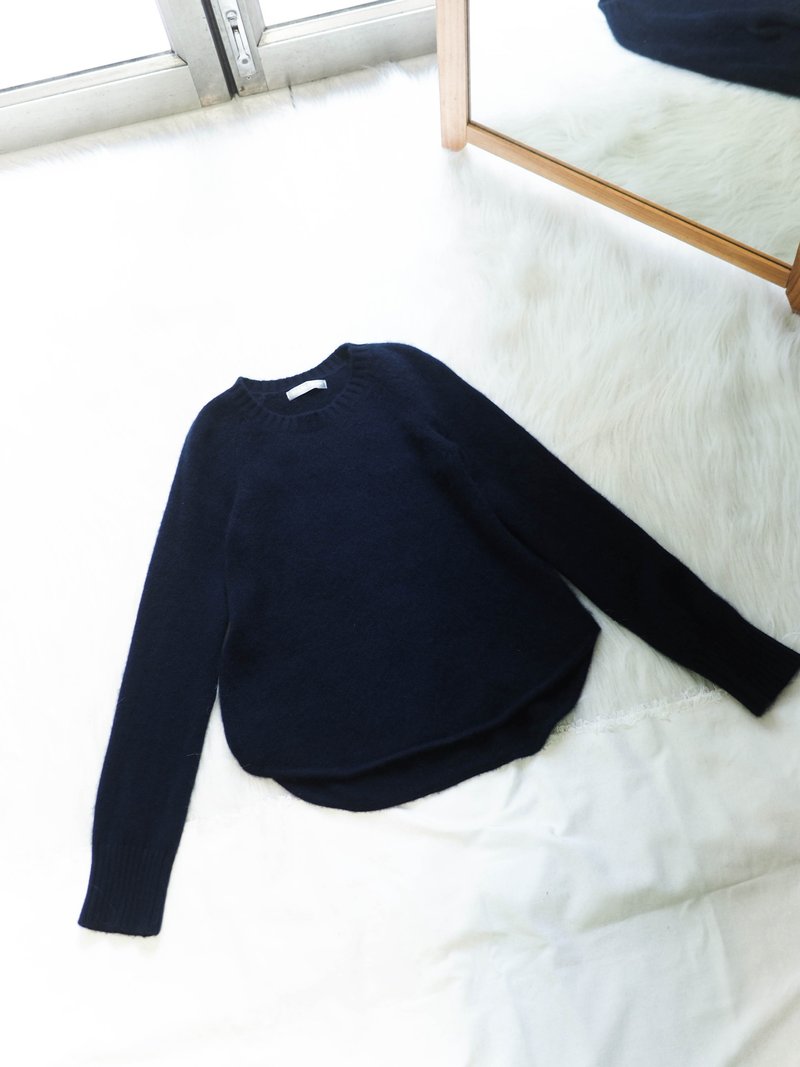 DAMA 军海深蓝伞状简约圆弧摆 古董喀什米尔羊绒古着毛衣cashmere - 女装针织衫/毛衣 - 羊毛 蓝色