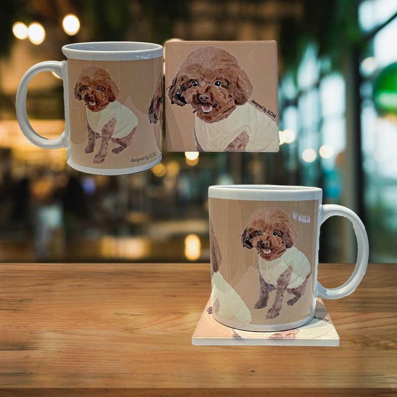 贵宾犬 陶瓷马克杯 + 杯垫 | 礼品套装 - 咖啡杯/马克杯 - 陶 