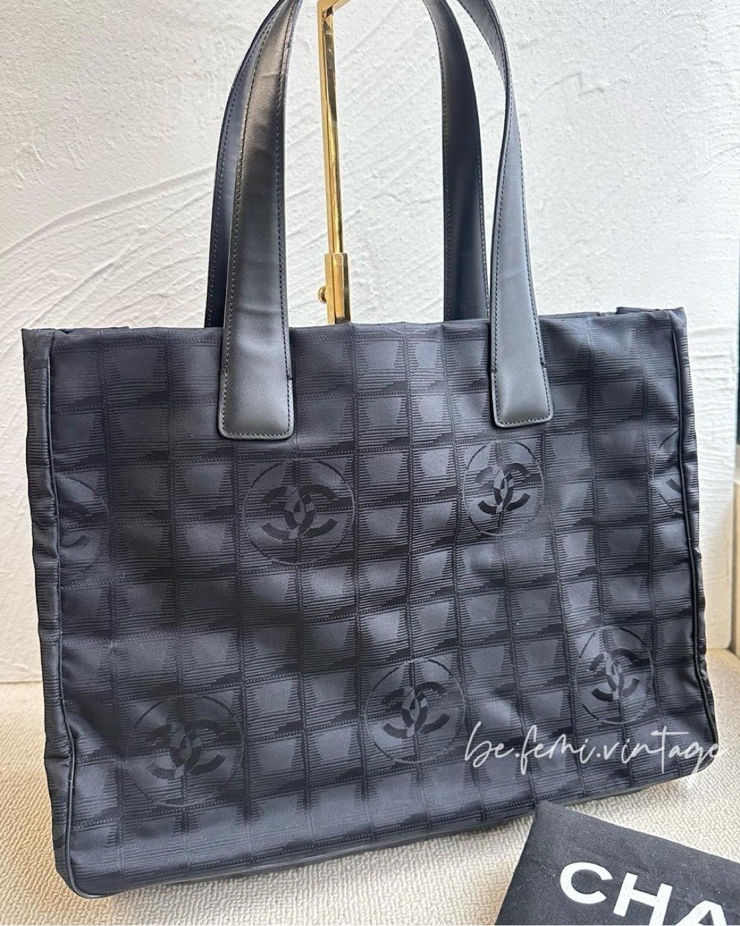 中古Chanel黑色冰格帆布托特包 - 手提包/手提袋 - 其他人造纤维 黑色
