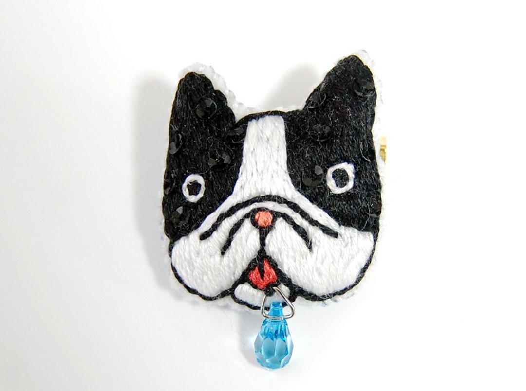 Shimmering Yodare's embroidery brooch - 胸针 - 羊毛 黑色