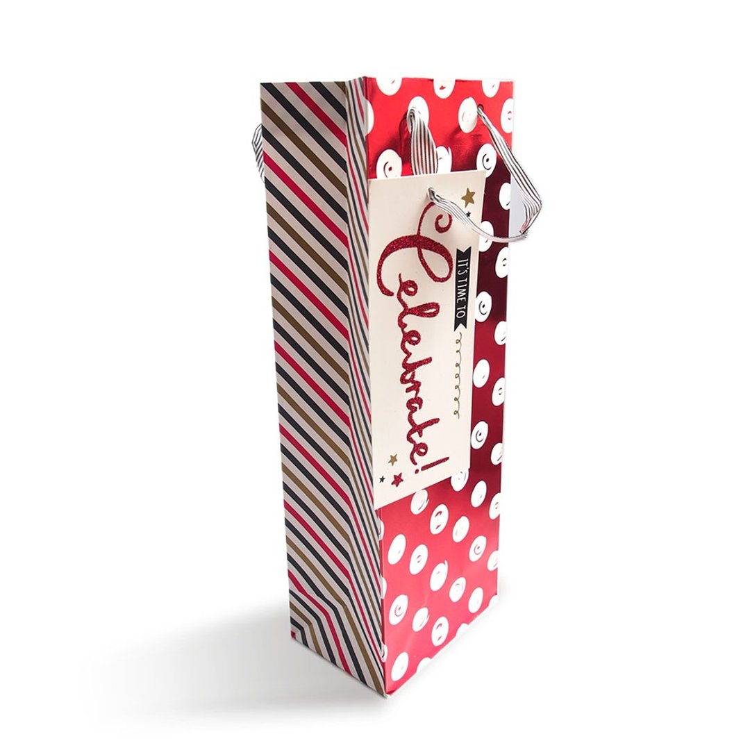 斜纹点点亮红提袋酒袋【Hallmark-礼物袋/纸袋】 - 包装材料 - 纸 红色