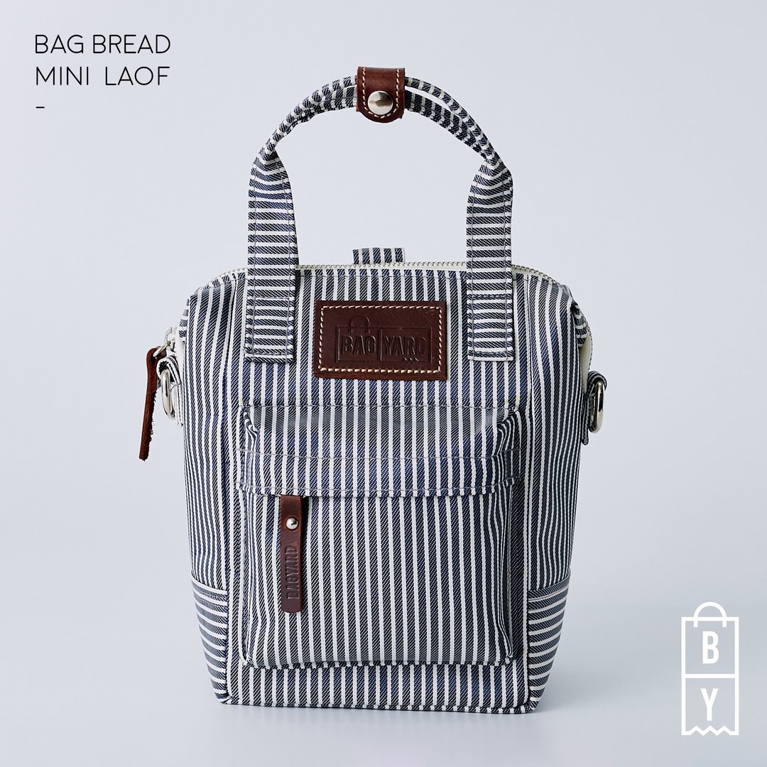 BAG PACK : BAG BREAD: NAVY STRIPE: MINI LOAF (H23 cm  x W15 cm - 后背包/双肩包 - 棉 蓝色