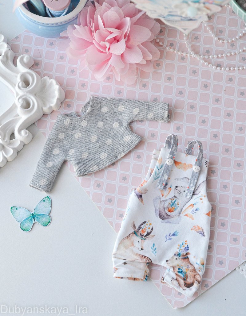 Set of clothes blythe doll clothes outfit accessories dog 手做公仔 手做 公仔 娃娃 狗只 - 玩偶/公仔 - 棉．麻 灰色