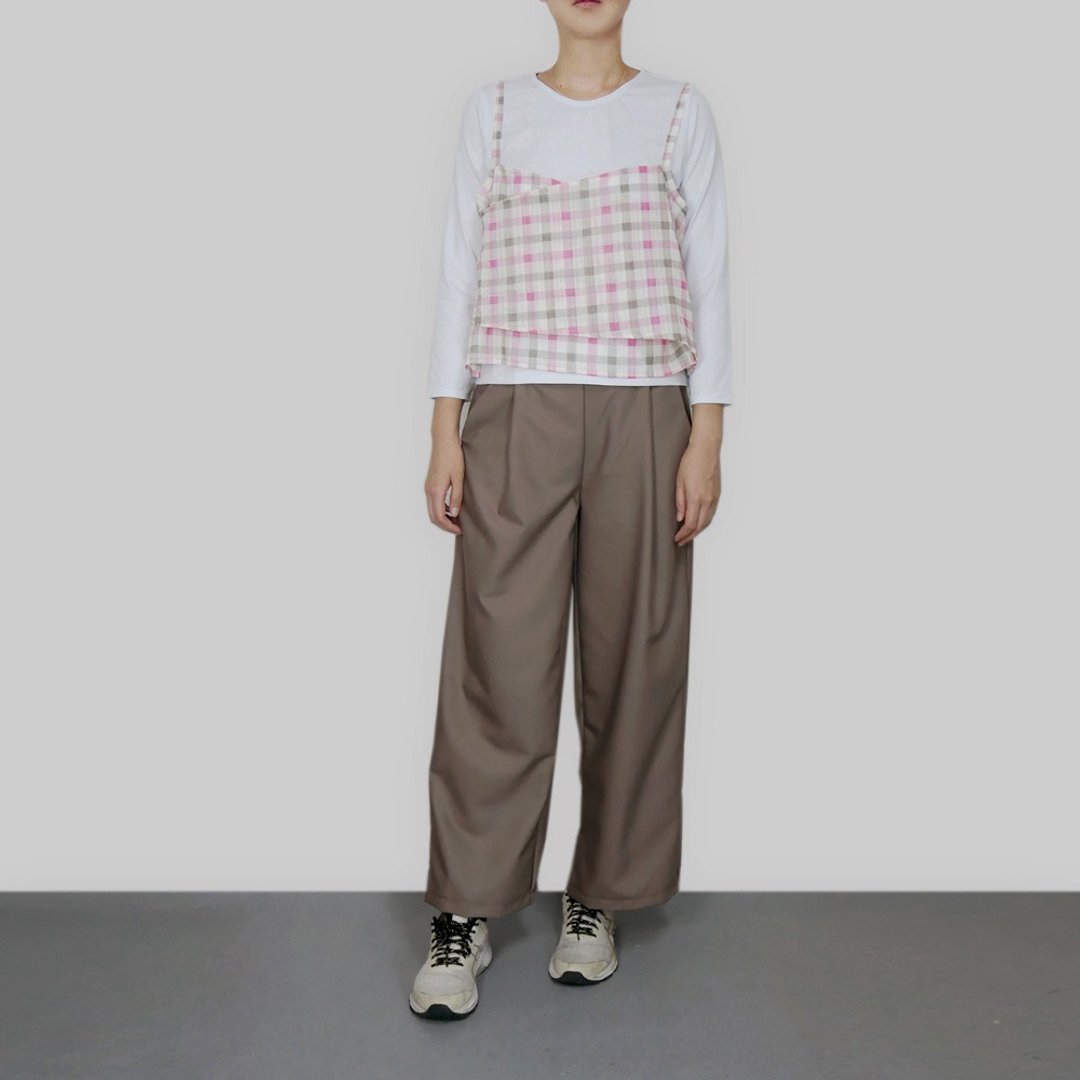 两件式粉色格纹小可爱T-Shirt - 女装上衣 - 棉．麻 多色
