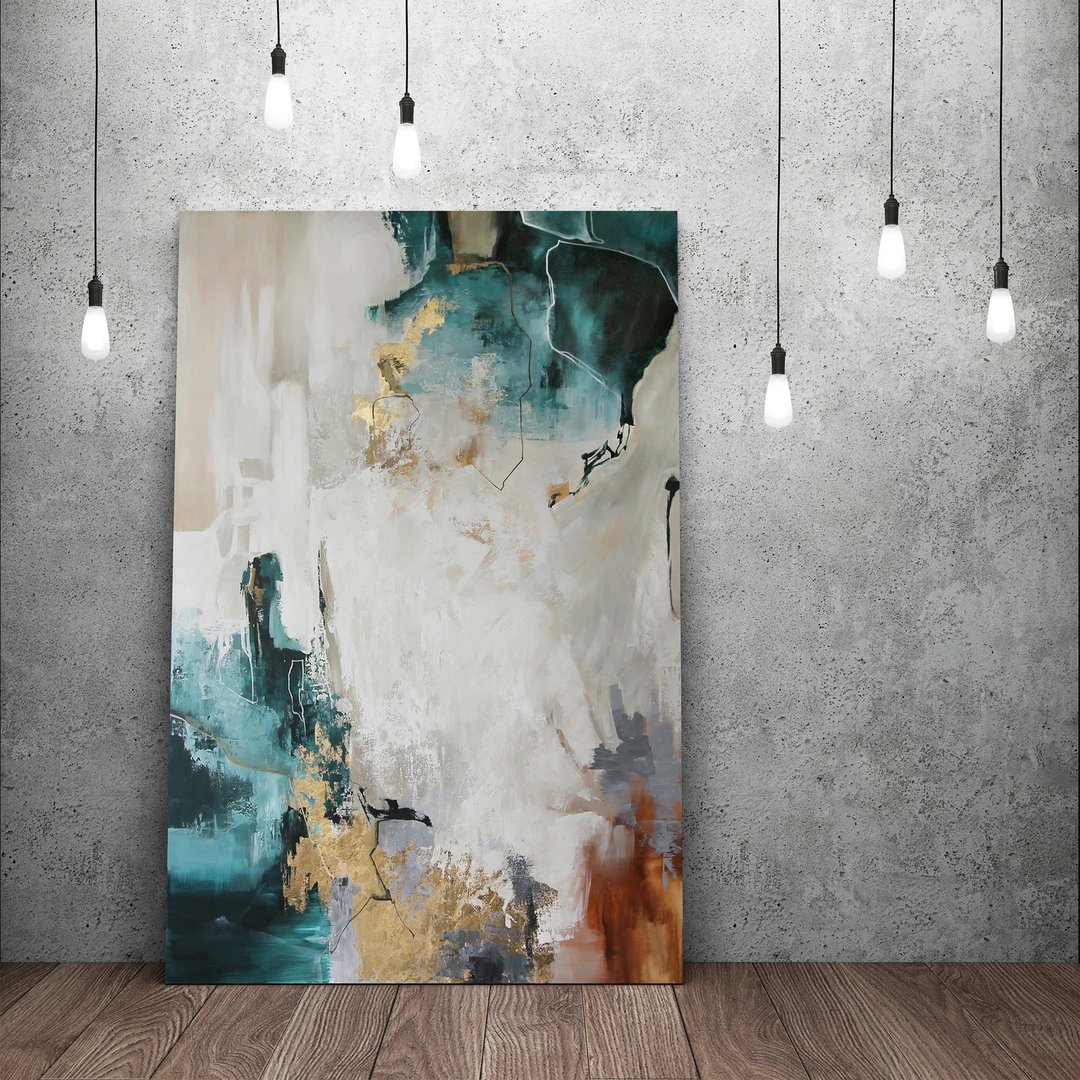 蓝绿绿色金色绘画 |蓝绿金色抽象画 |蓝绿墙艺术 | 翡翠绽放 - 墙贴/壁贴 - 棉 绿色