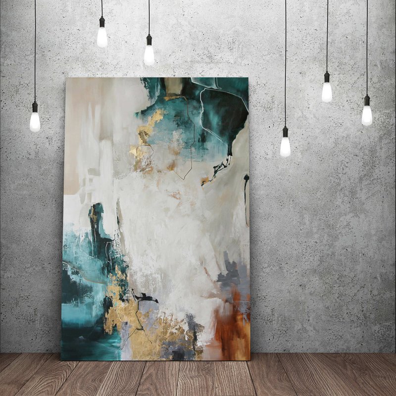蓝绿绿色金色绘画 |蓝绿金色抽象画 |蓝绿墙艺术 | 翡翠绽放 - 墙贴/壁贴 - 棉 绿色