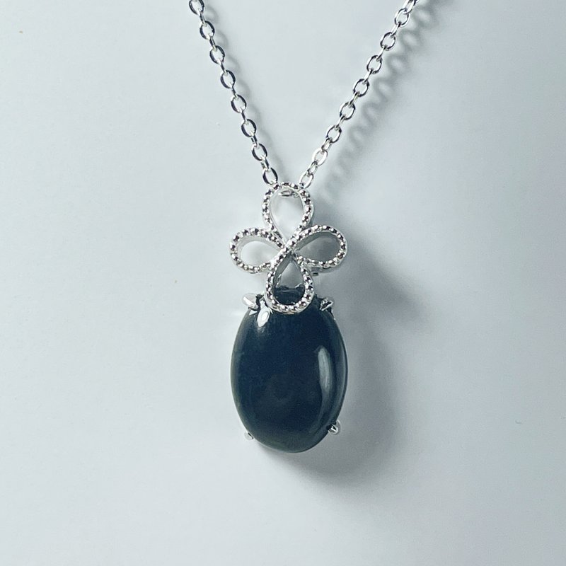 永恒 玉 坠子 天然墨玉 10x14 A货 925 纯银 项錬 礼物 - 项链 - 玉石 黑色