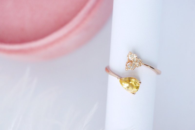 黄水晶  925 纯银镀玫瑰金 爱心造型戒指 - 戒指 - 纯银 黄色