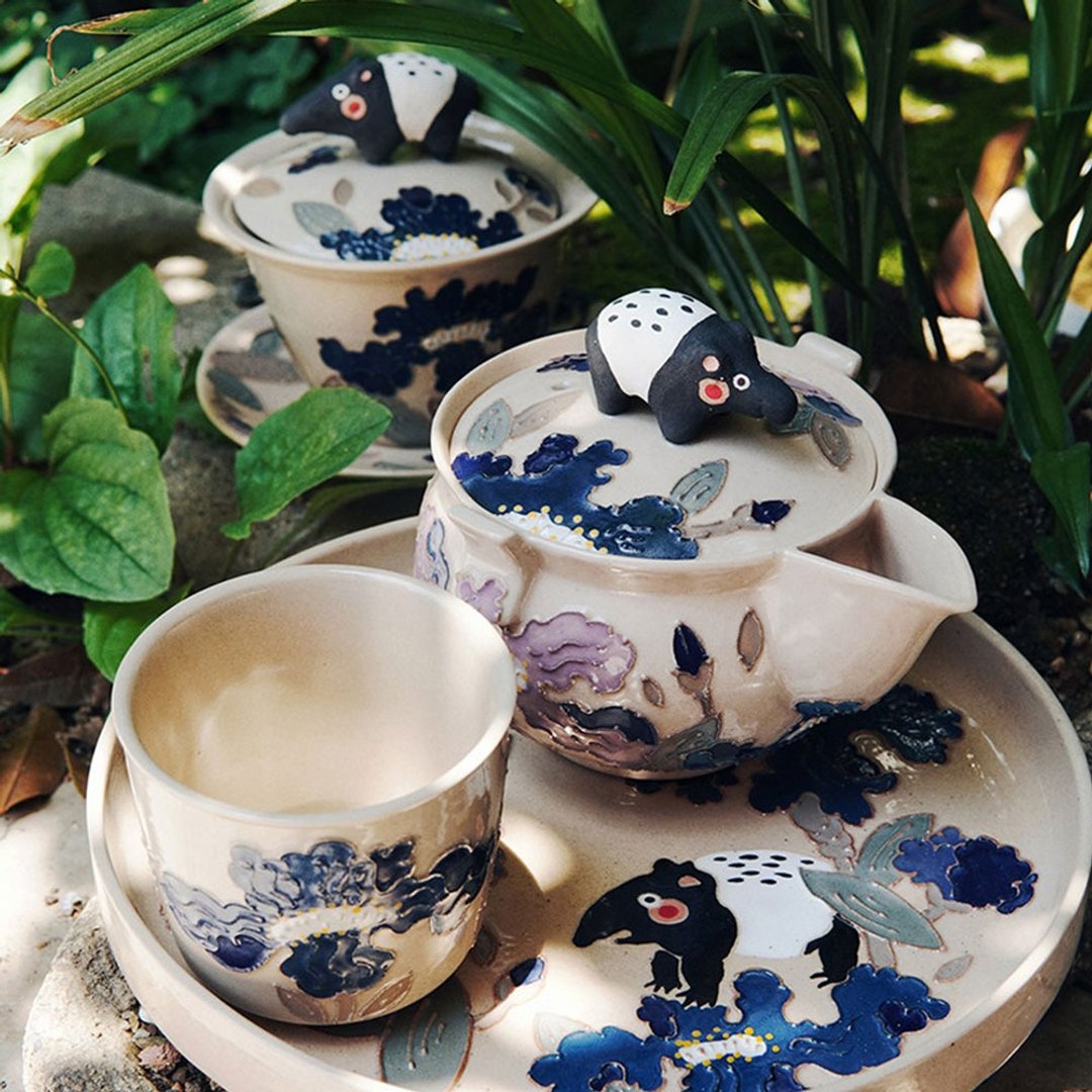 日式創意陶瓷寶瓶手抓壺 | 鳶尾貘功夫茶具 | 壺承茶杯茶盤 - 茶具/茶杯 - 瓷 多色