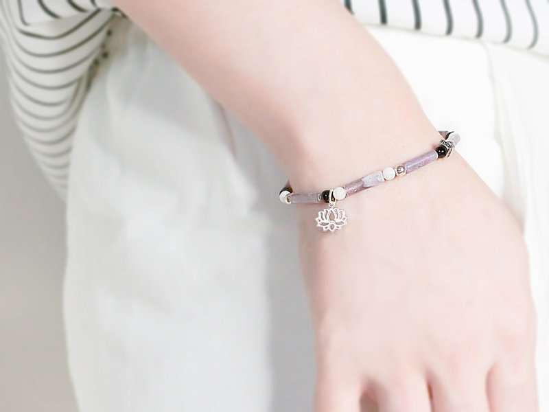 紫色的幽香天然石串珠银手链-粉紫色系-玥unicorn-925银 藏银 - 手链/手环 - 纸 紫色