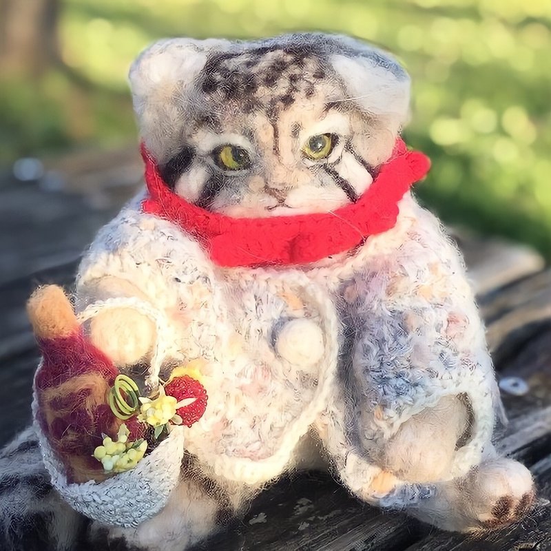 Otocolobus manu which I made with wool felt - 玩偶/公仔 - 羊毛 