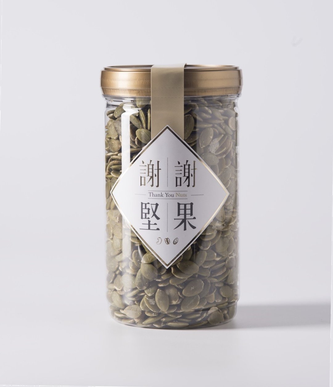 【原味南瓜子】(密封罐)(无调味坚果)(饱满青翠的南瓜子)(素食) - 坚果 - 塑料 金色