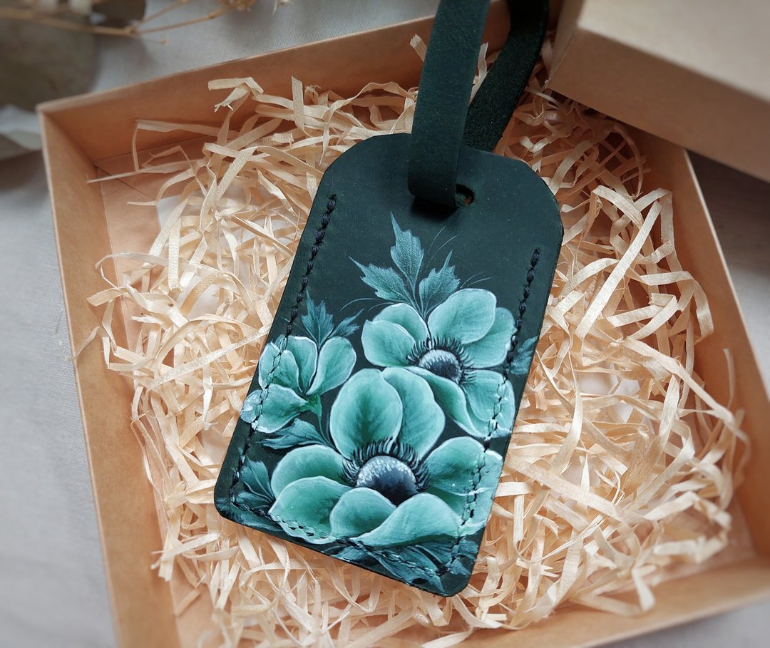 Green leather luggage tag Custom luggage tag Leather travel kit Travel bag tag - 行李吊牌 - 真皮 绿色