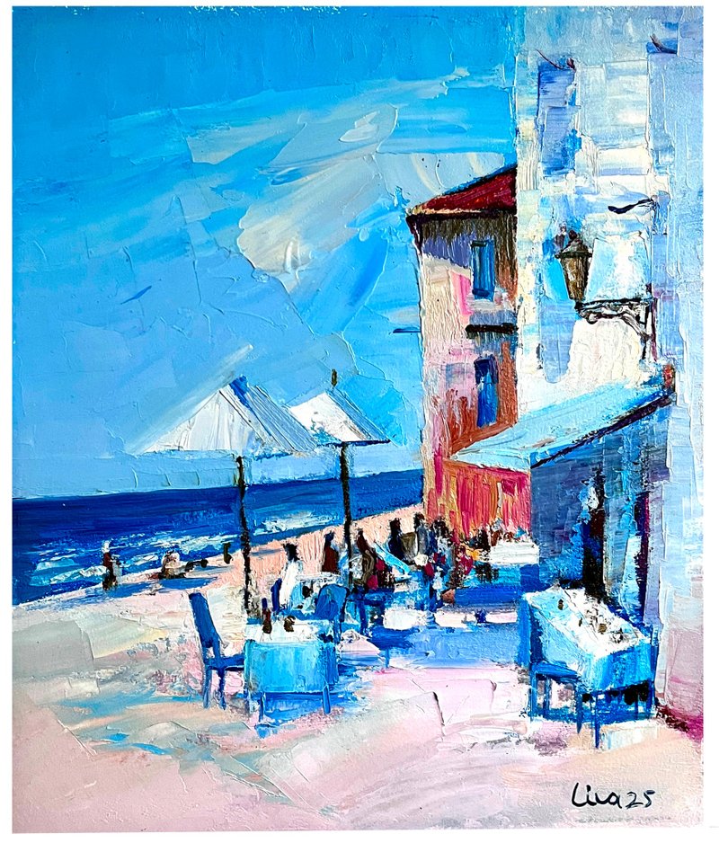 Italian Riviera – Original Oil Painting by Elen Iv (2025) - 墙贴/壁贴 - 其他材质 蓝色
