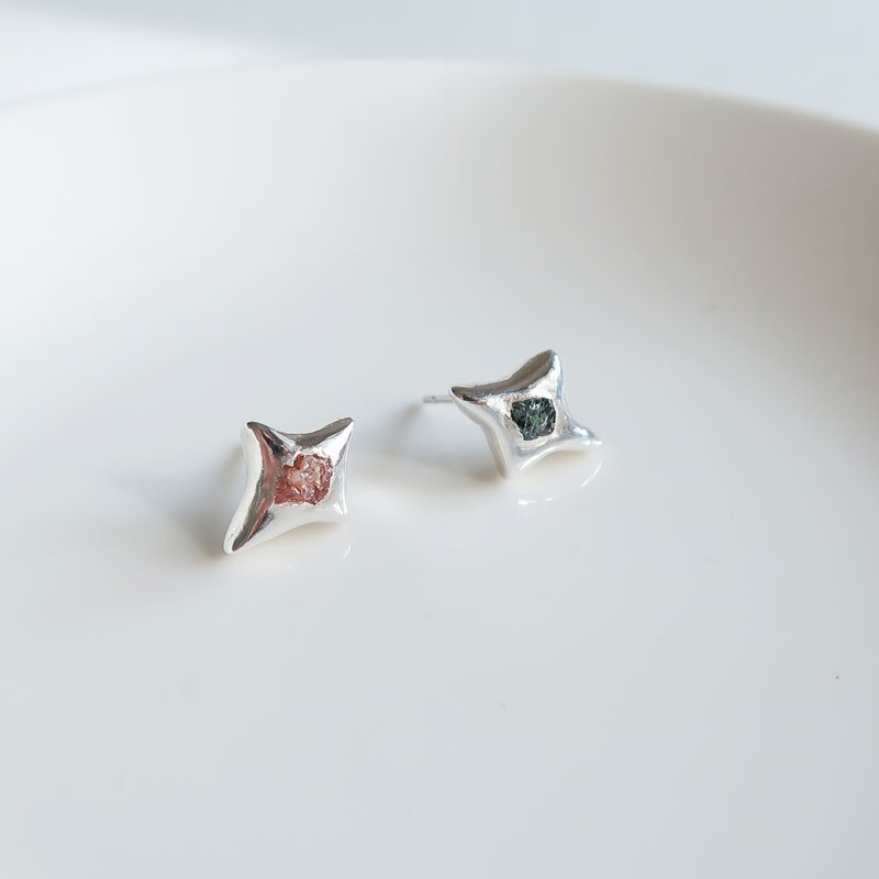 999纯银 闪耀 星星 厚款 彩色蓝宝石 耳环 耳夹 免费包装 - 耳环/耳夹 - 纯银 多色