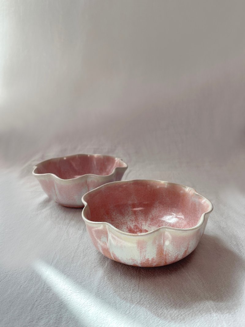 陶瓷手工 | 粉红樱花色陶碗 (一对 2 只) - 碗 - 陶 粉红色