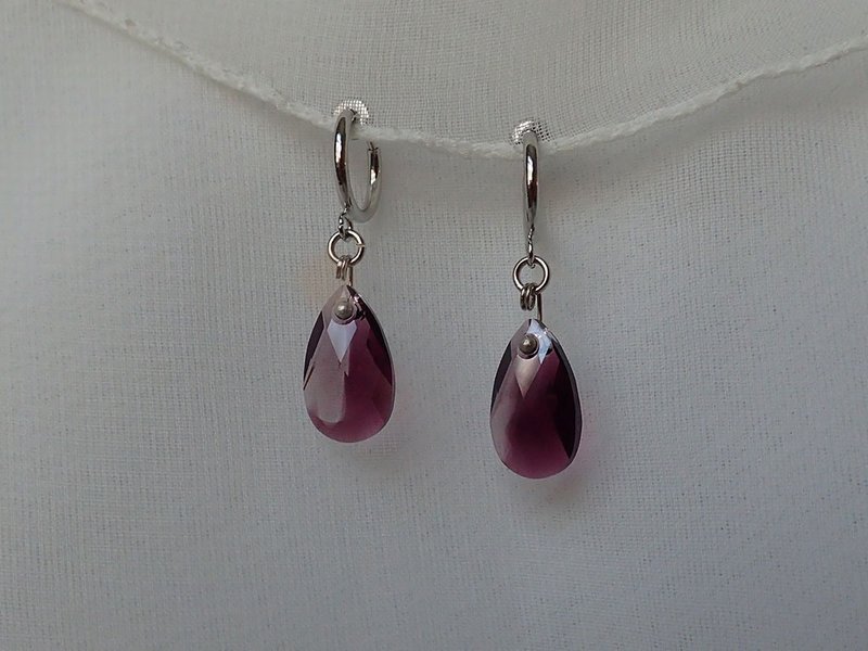 水滴, 施华洛世奇元素 & 耳夹 夹式 耳环 (一对) - 耳环/耳夹 - 玻璃 紫色