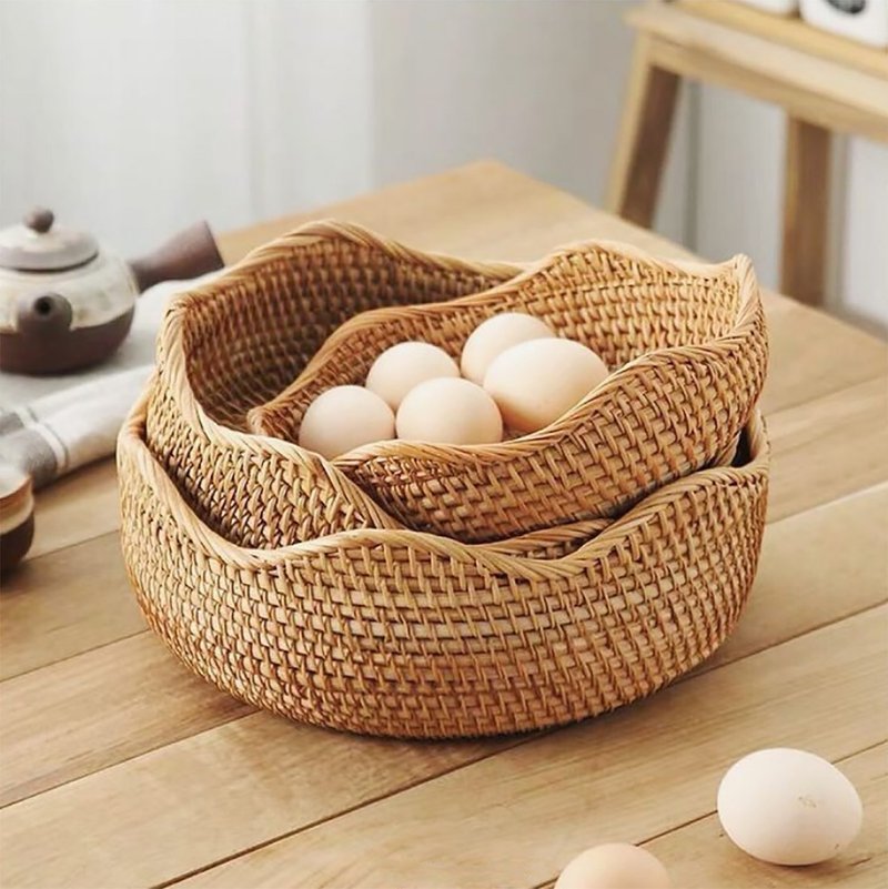 柳条筐、圆碗、保存水果、新鲜蔬菜、储藏 - 置物架/篮子 - 其他材质 