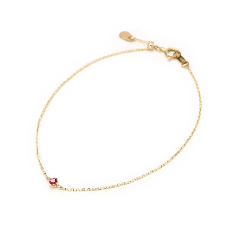 七月诞生石 K10 红宝石单钻手链 ~Petela~ (可改K18) - 手链/手环 - 宝石 红色