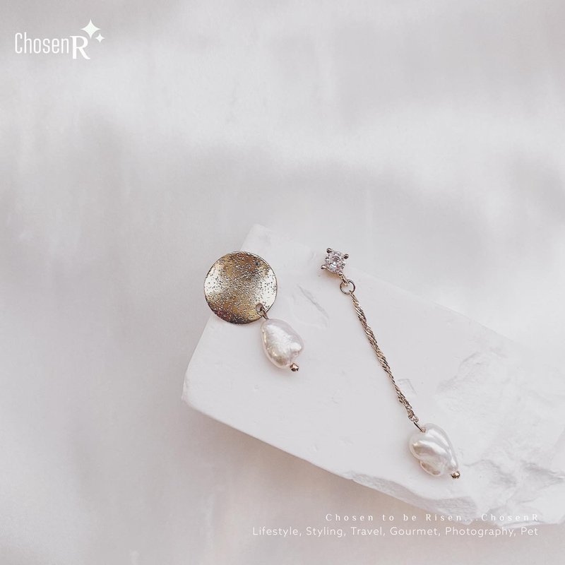 长短不规则巴洛克珍珠耳环// 耳夹可 - 耳环/耳夹 - 珍珠 金色