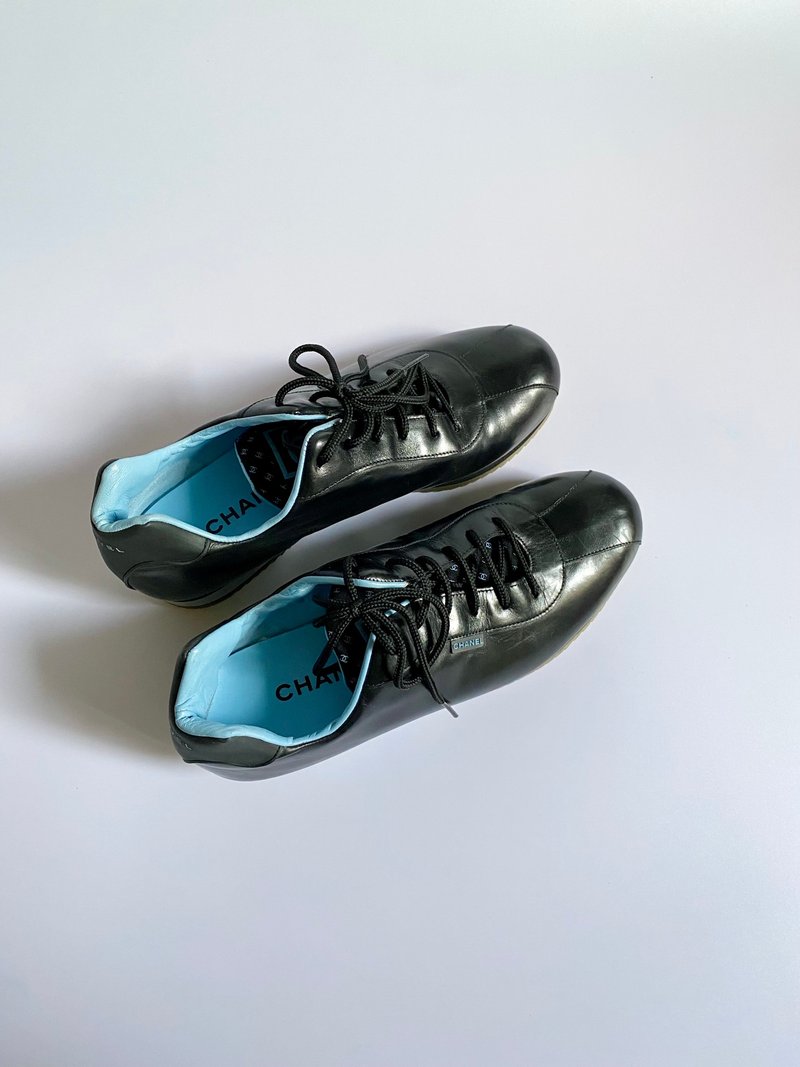 复古 CHANEL Sport Line 网球保龄球皮革运动鞋 尺寸 36.5 黑色 蓝色 - 女款休闲鞋 - 真皮 黑色