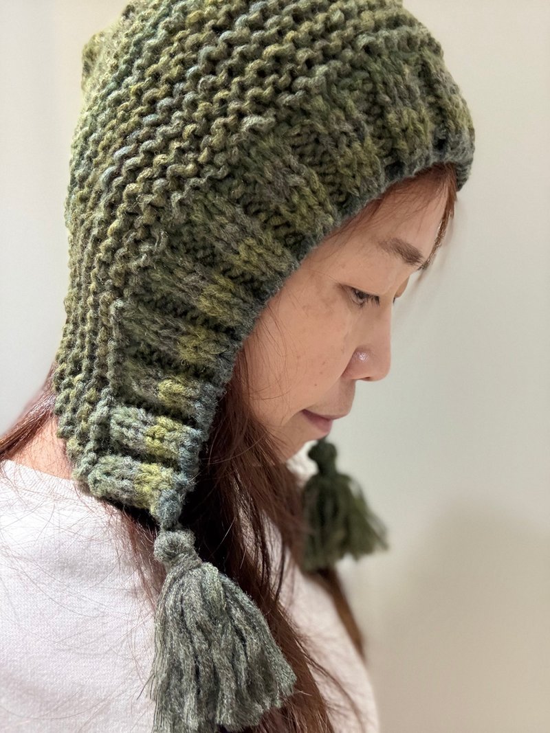 绑带耳罩帽 盖耳帽 森林系混色 - 帽子 - 羊毛 绿色