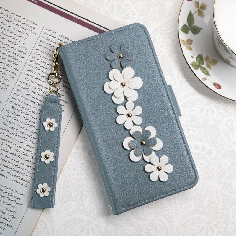 Aguchi Samsung S25 Ultra(6.9 寸) 花语铆钉立体花朵手机皮套 - 蔚蓝 - 手机壳/手机套 - 其他材质 蓝色