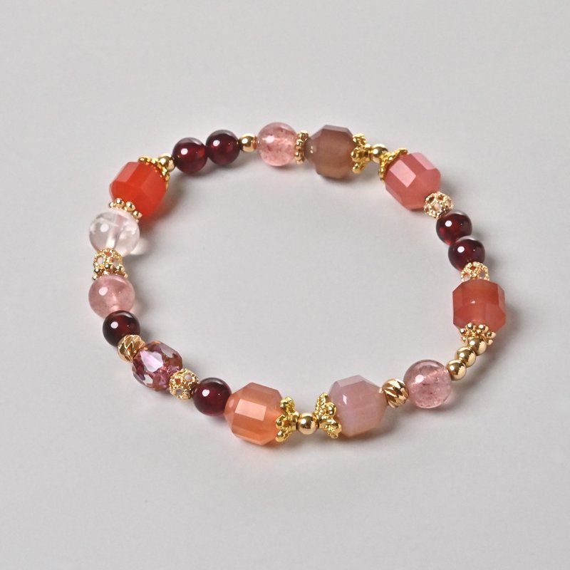 甜蜜邂逅 | 盐源玛瑙*草莓晶*红石榴石*雪花幽灵 - 手链/手环 - 宝石 多色