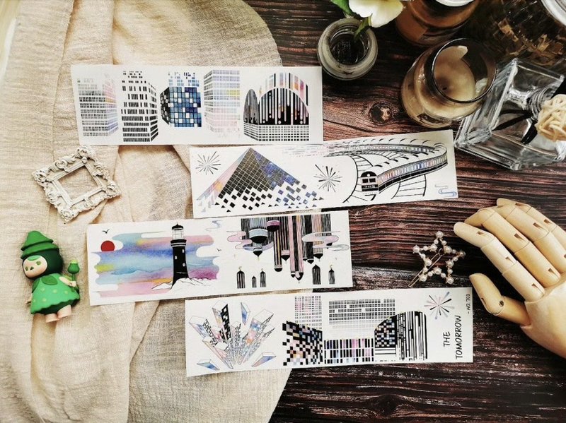 明日 未来感拼貼背景 PET 紙膠帶 10米卷 台灣製 - 纸胶带 - 其他材质 多色