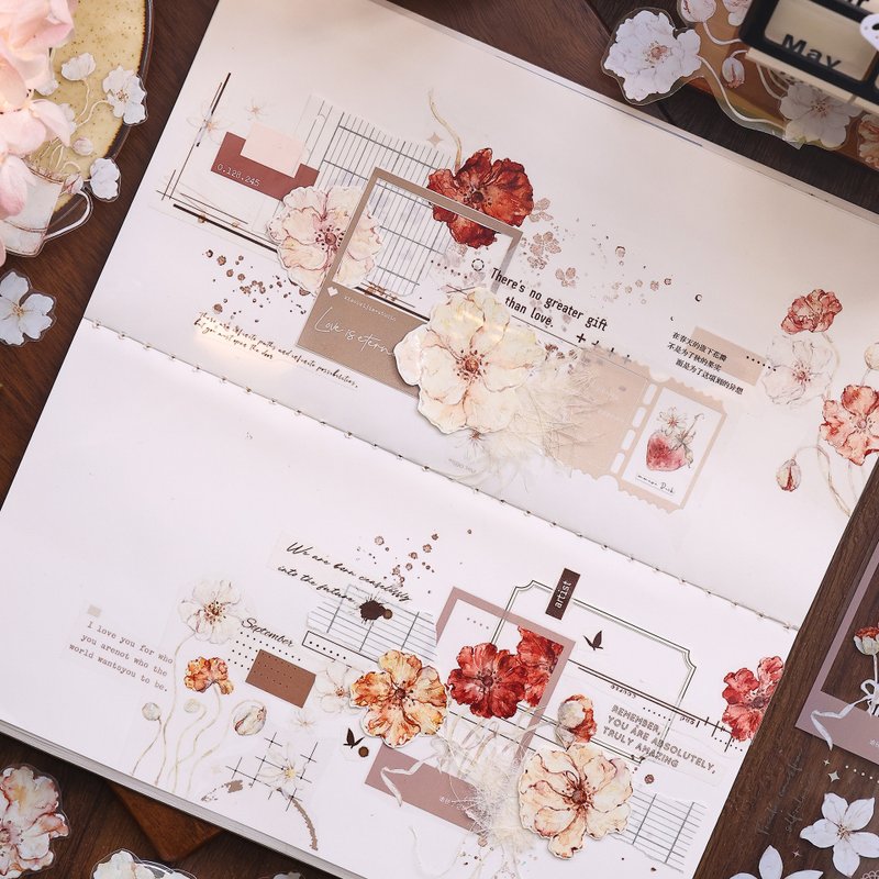 雾棕 轻复古虞美人花果 和纸胶带 PET 手帐拼贴卡 - 纸胶带 - 纸 多色