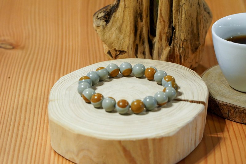 阿拉善玛瑙彩玉 青鸭蛋咸蛋黄3 颗颗有眼||辟邪平安 天然水晶手链 - 手链/手环 - 水晶 绿色