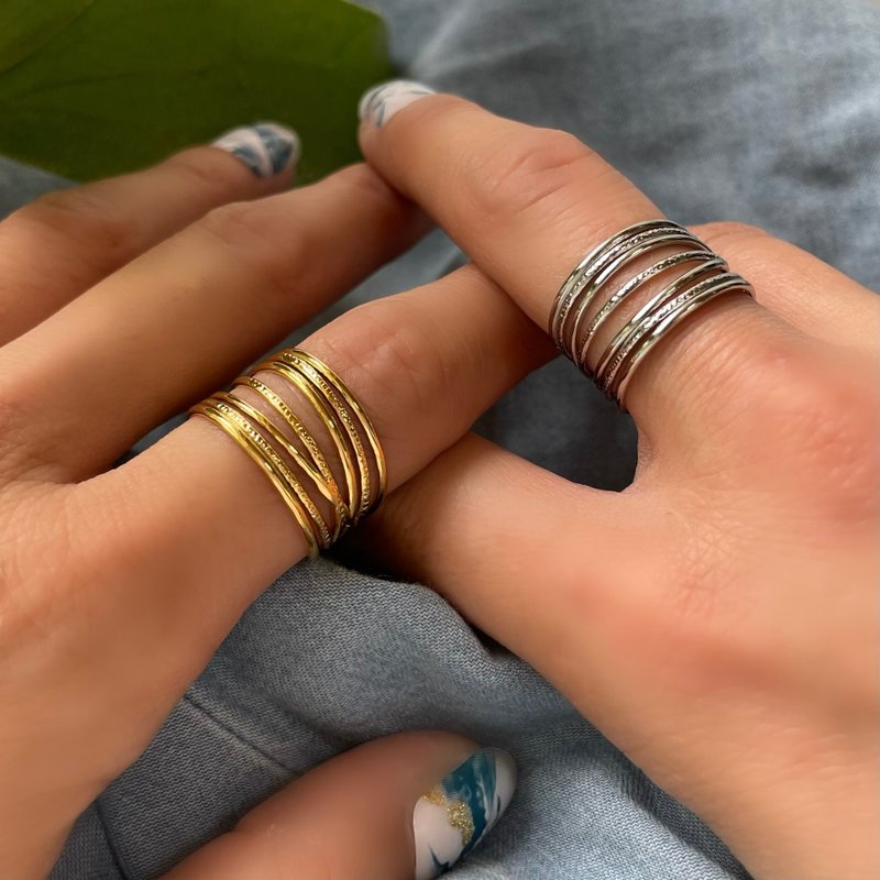 极简 风格 复古 设计 戒指 尺寸可调 / 适合金属过敏者 尺寸调整 戒指 防过敏 - 戒指 - 不锈钢 金色