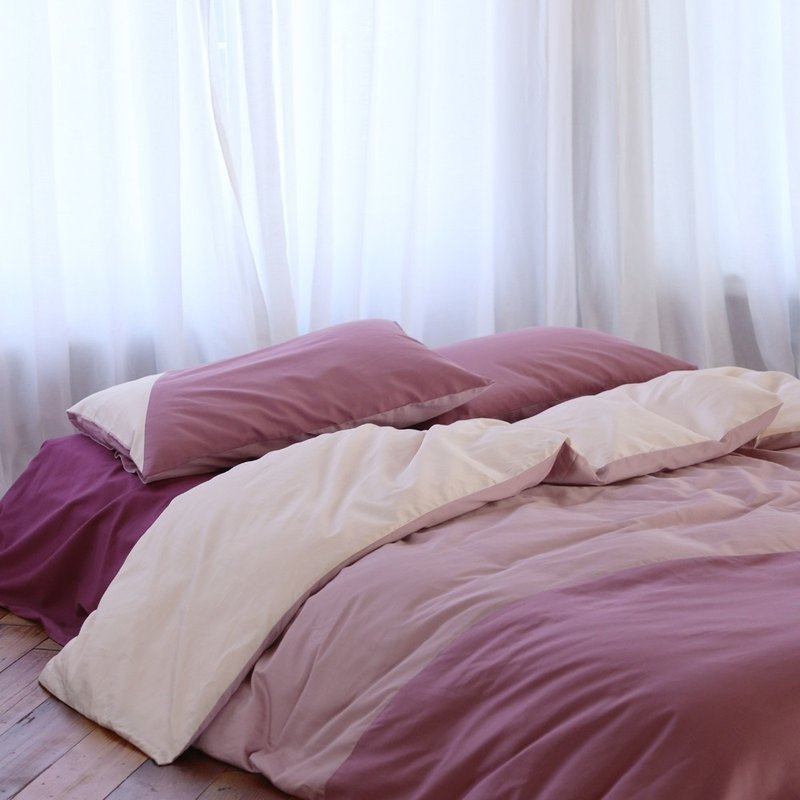 原创床上四件套60支长绒棉全棉贡缎拼色枕套被套床单款 - 被子/毛毯 - 棉．麻 