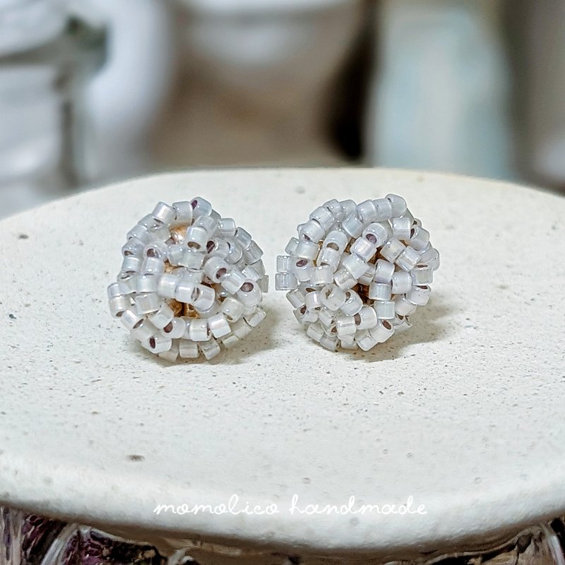 钩针 串珠 编织   耳环 经典圆 可改夹式 - 耳环/耳夹 - 其他材质 透明