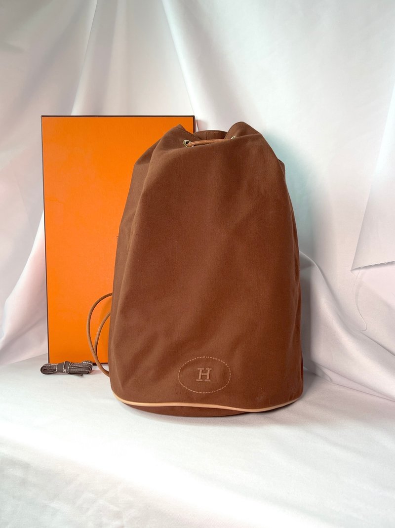 Hermes H大容量索绳背包 侧肩包 皮革肩带 原装橙色品牌包装盒 - 后背包/双肩包 - 其他材质 咖啡色