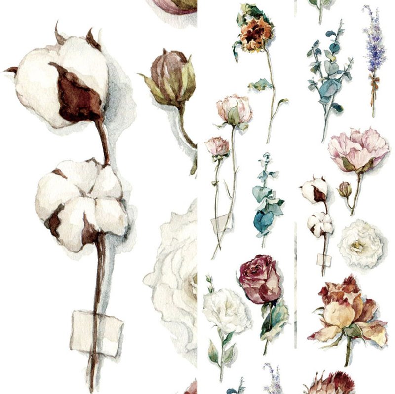 暗自流芳 復古花卉 PET 和纸胶带 - 纸胶带 - 纸 白色