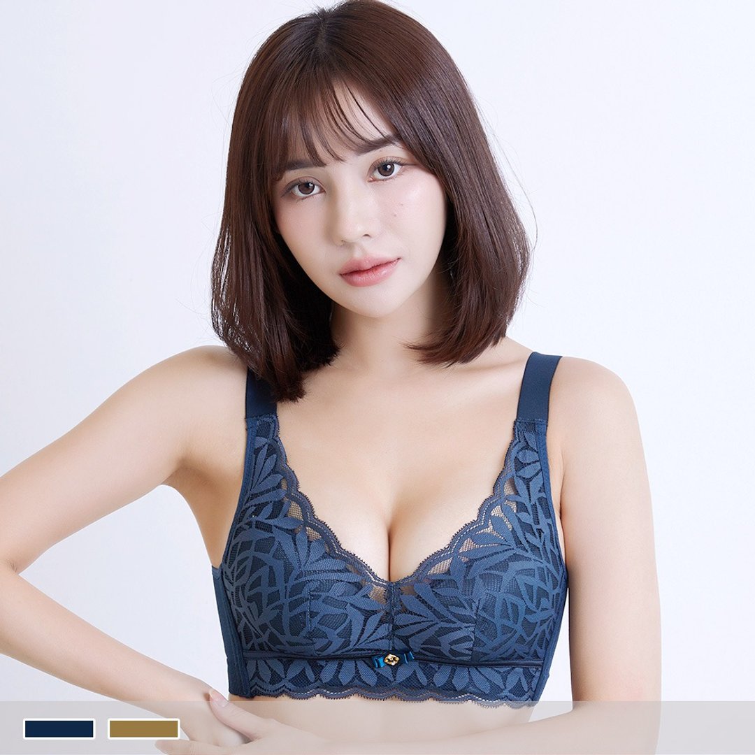 Pink Lady 无钢圈AB罩杯 轻奢秘境 针织侧片加厚衬垫集中包覆内衣 - 女士内衣裤 - 其他人造纤维 蓝色