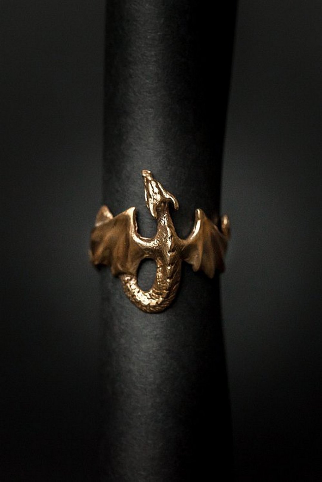 Bronze Art Deco Dragon Ring for Men / Elden Ring Dragon Mens Jewelry - 戒指 - 其他材质 金色